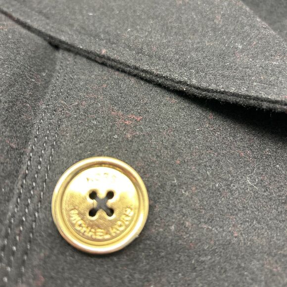 Michael Kors Black Wool Blend Coat Womens 10 Double Breasted Gold Buttons READ - Picture 7 of 8